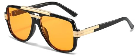 YAMEIZE Retro Pilot Design in Metallo Occhiali da Sole - per le Donna Uomo Doppio Ponte Occhiali da Sole UV400 Protezione Piazza Ombra di guida
