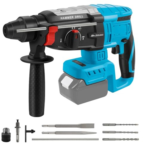Roadtime Professional Hammer 600W compatible con Makita 18V batería (sin batería),Velocidad del martillo de corte 1100 rpm,Hammer combinado con 3x broca SDS PLUS,Energía de golpe 2.6 J,con 4 funciones