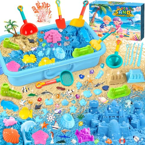 AMCHLEL Sabbia Cinetica per Bambini, Kit di Sabbias con 1000g Sabbia Magica, Sabbia Cinetica Bambini, Animali Marini, Giocattoli Sensoriali, Sabbiera Giocattolo per Ragazzi e Ragazze Dai 3+ Anni
