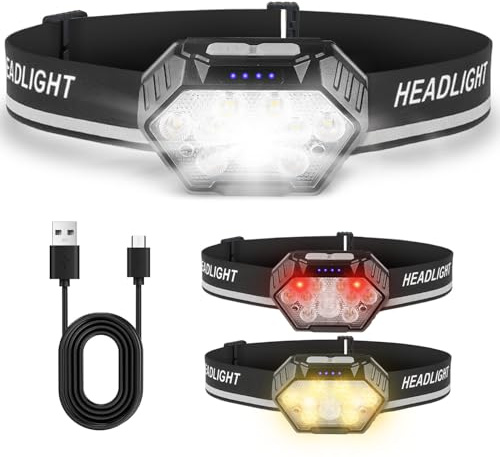 MOXTOYU 2025 Head Torch Rechargeable, 2000LM Waterproof LED Headlamp with Dual Switch, 6 Lighting Modes & Lightweight Design for Outdoor Running, Camping, and Work