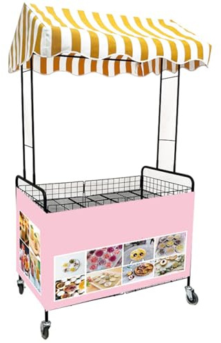 Puesto de mercado de metal plegable con toldo, carrito de exhibición portátil con ruedas para venta de alimentos al aire libre