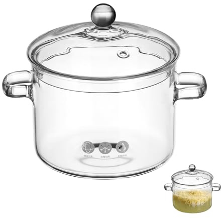 Amosfun Olla de Inducción de Vidrio Borosilicato Tapa Ergonómica y Capacidad de 1900 Ml Adecuado para Guisos y Verduras en Cocina Doméstica