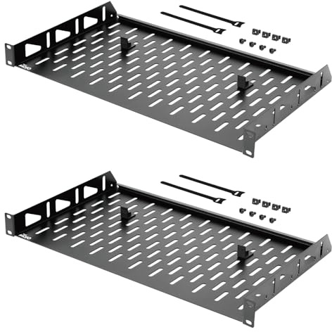 Tecmojo 19 tum 1U hylla för fast montering, montering fram, ventilerad 19 tums rack installationshylla med halkskydd, ventilerad server- och nätverksrack monteringshylla, 25 kg lastkapacitet (254 mm)