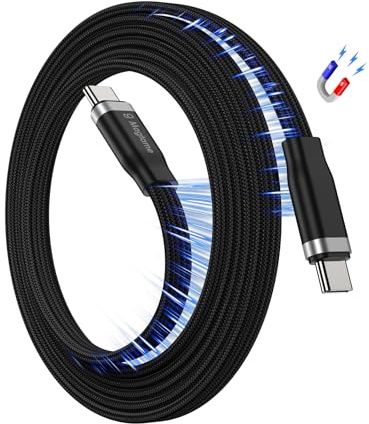 Magtame Magnetiskt lindad USB C till USB C-kabel 60 W, 3,3 FT/1 m självspännande magnetisk laddkabel, typ C-kabel för skrivbord, bil och resor, kompatibel med i-Phone 17/16/15 Pro