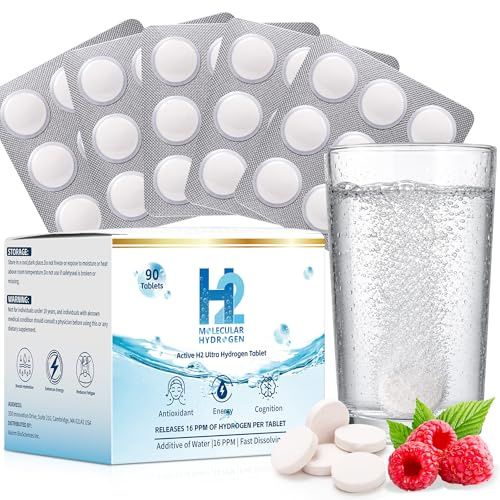 90 Count H2 Molecular Hydrogen Water Effervescent Tablets | 100mg Magnesium per Tablet,Raspberry Flavor Promotes Hydration, Optimal Energy