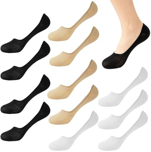 YUZHEDM 6 par andningsbara bomullsstrumpor för damer med halkfri silikon, ballerinasockor, halkfria damsockor, unisex, för höga klackar, båtskor, sneakers