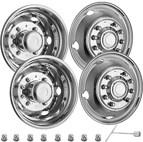Polished 19.5 10 Lug Wheel Simulators Stainless Steel Bolt Kit Hubcap Kit Fit for 2005-2020 Ford F450/F550 2WD Trunk Dually Wheel Cover Set