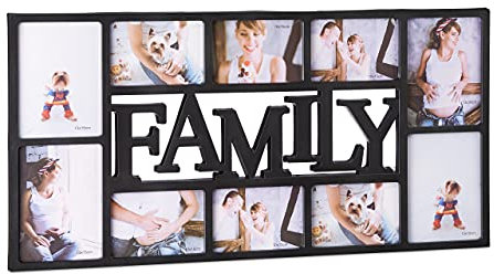 Relaxdays Bilderrahmen Familie, Fotorahmen für 10 Bilder, Collage Family zum Hinhängen, HBT: 36,5 x 72 x 2 cm, schwarz