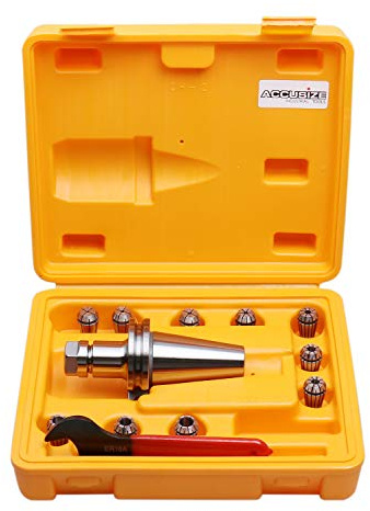 Accusize Industrial Tools Cat40 Shank + 10 Pc Er16 Collet Set, 1/32'' to 3/8'' plus a Wrench in Fitted Strong Box, Ct40-Er16