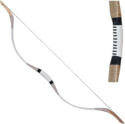 Huntingdoor Arco ricurvo Tradizionale Fatto a Mano in Legno mongolo Gomito da Caccia Arco Arco Lungo per la Pratica di Caccia Adulti 30-60 libbre (55lbs)