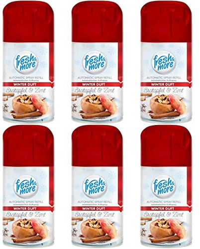 Fresh & More Lufterfrischer Nachfüller 6er Pack Bratapfel & Zimt 250ml - Duft Nachfüller kompatibel mit Air Wick Freshmatic, Glade Brise - Duftspray für Geruchsneutralisierung & Frische