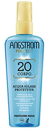 Angstrom Protect Acqua Solare Protettiva SPF 20 Con Filtri Solari Fotostabili Uva/uvb, Spray Solare Ad Azione Idratante, Resistente All'acqua e Sudore, Dermatologicamente Testato, 140ml