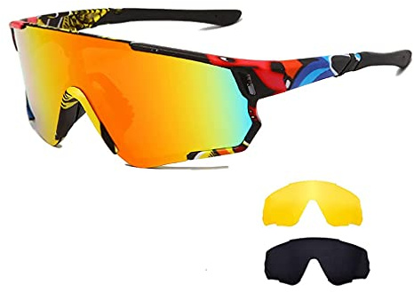 Long Keeper Occhiali Ciclismo Polarizzati con 3 Lenti Intercambiabili Occhiali da sole Sportivi da Uomo Donna UV400 Protezione per Corsa Bici Sport