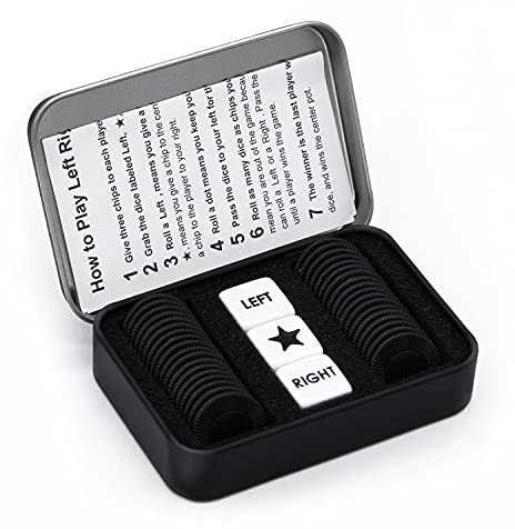 Bilywey Left Right Center Dice Game Set with 3 Dices + 36 Black Chips (Black)