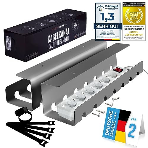 Kabelkanal für Schreibtisch Ordnung; Kabelmanagement-System am Arbeitsplatz; Kabelhalter, Kabelwanne, Kabelkorb; 2er Set Steckdosenleisten-Halter für Tische (Grau, 2 Stück)