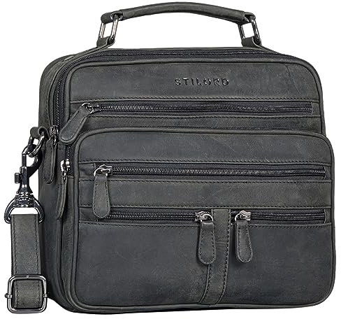 STILORD 'Veland' Vintage Messenger Bag für Herren Echtleder Männer Businesstasche klein Kameratasche Leder Umhängetasche Herren, Farbe:carbon - grau
