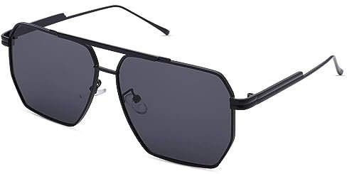 COASION Polarisiert Sonnenbrille für Herren Damen Klassisch Quadratische Pilotenbrille Retro UV400 Schutz Eckig Groß Fliegerbrille (Schwarz Rahmen/Grau Linse)