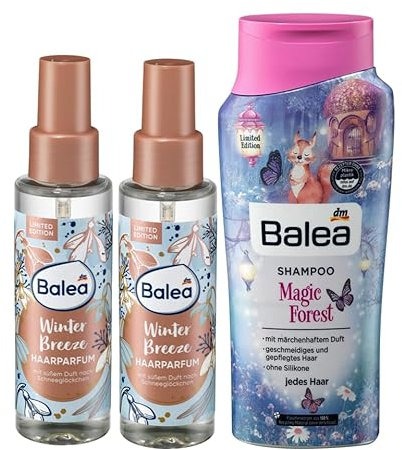 Balea 3er-Set Haarpflege: Haarparfüm WINTER BREEZE DREAM natürlicher Glanz, blumig-frischer Duft nach Schneeglöckchen (2 x 100 ml) + Shampoo MAGIC FOREST geschmeidiges gepflegtes Haar (300 ml) 500 ml