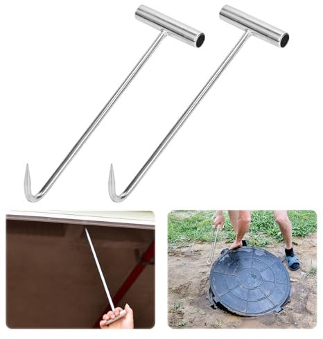 2 Pcs Crochet pour Couvercle de Regard 30 cm Cle Levage Plaque Pour Plaque Egout, Crochet Ouverture Regard Acier Au Manganèse,Plaque à Clés pour Couvercle de Bouche D'égout, Portes de Volet Roulant