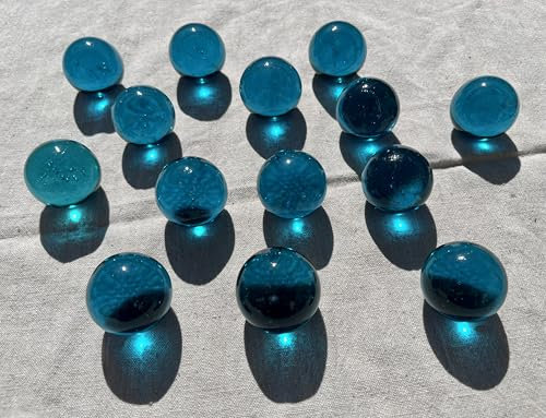 FAIRY TAIL & GLITZER FEE 14 Große Glaskugeln 35mm Ozean Blau Murmeln Groß Murmel Dekokugeln Kugelbahn Pflanzendeko Glas Kugel Garten Deko