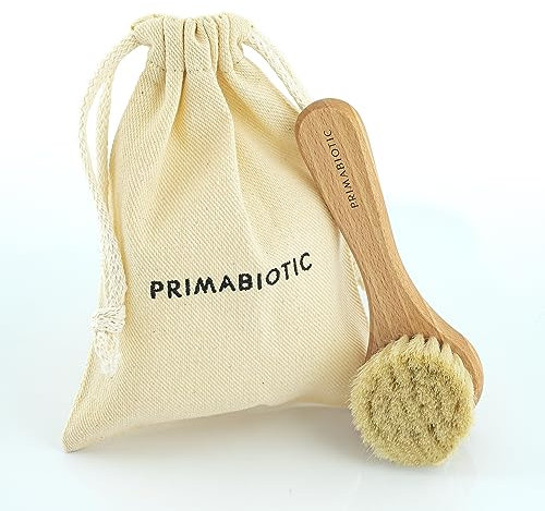Primabiotic Facial Massage Brush with Pouch – Eco-Friendly Product from Europe – Oak Wood & Goat Hair – Suitable for All Skin Types – Includes Handcrafted Pouch