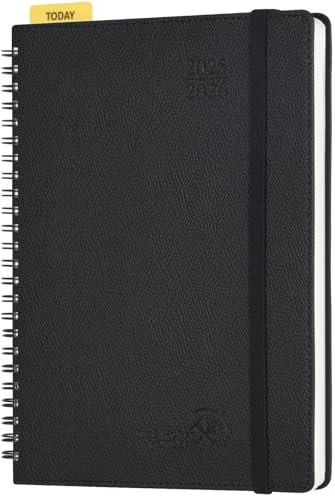 POPRUN Kalender 2025 2026 Horizontale Wochenplaner (Aug.2025-Dez.2026) – Ringbuch mit Softcover, ca. A5 (22x16,5 cm),17-Monate-Terminplaner 1 Woche 2 Seite, Schwarz