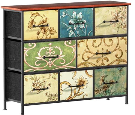 Hanviter 8 Drawer Chest of Drawers - Large Storage Drawers with Durable Metal Frame and Wooden Top Fabric Chest of Drawers Bedroom, Living Room, Kids Room