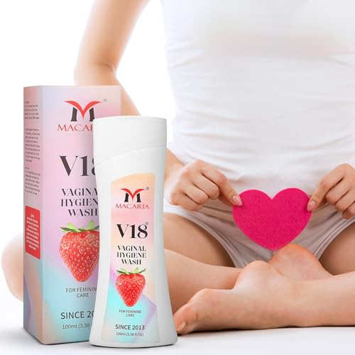 V18 Vaginal Pussy Hygiene Wash for Women - Feminine Intimate Care with Strawberry Scent - Lactic, Odor Control & pH Balance - Gentle Daily Wash for Vagina, Genital Dryness & Itching Relief
