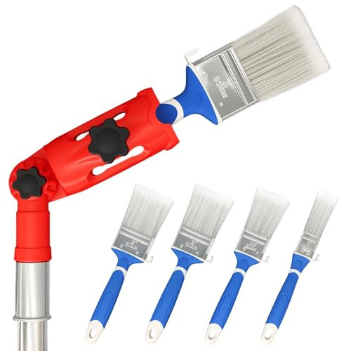 Prozwee Multi-Angle Paint Brush Extender Holder with 4 Pcs Professional Paint Brushes,Extension Pole Attachments fits Most Rollers,Brush and Scrapers, Easily Reach Ceilings, Walls, Corner Edges