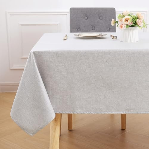 smiry Rectangular Table Cloth Wipe Clean 140x300 cm, Light Grey | Wipeable Water Resistant Linen Tablecloth, Fabric Washable Dining Table Cover for Kitchen Indoor Outdoor