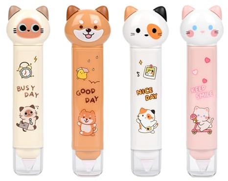 Mangpung Cute Cat 2 in 1 Double Sided Tape Roller and Correction Tape,Cute Quick Dry Japan Correction Tape,with Adhesive Tape Runner,for School Office Supplies