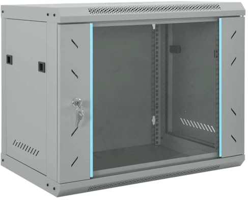 vidaXL Nätverkskabinet med lagring Grå 60 x 45 x 50 cm Stål, Modern skåp, kontorsförvaring, hållbara elektronikkomponenter, vägghängd nätverksutrustning, teknikorganisatör