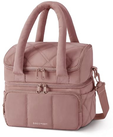 bagsmart Bolsa isotérmica aislada para mujer, doble piso, impermeable | 12L Puffy con asa de transporte rosa oscuro con doble cremallera para picnic, oficina, camping y viajes