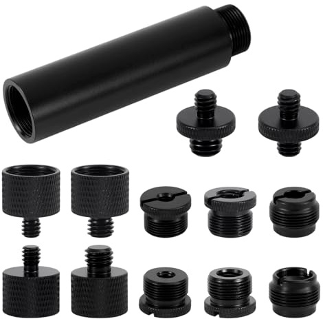 13pz Adattatore per Supporto Microfono Viti con Tubo di Prolunga, Lega Alluminio Convertitori di Filettatura da 3/8 a 5/8 e 1/4 per Braccio Microfono Treppiede Fotocamera Luce Riempimento
