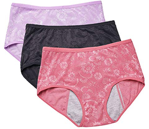 YOYI FASHION Women Menstrual Period Briefs Jacquard Easy Clean Panties Multi Pack US Size 3XL/10 Black Blue Purple
