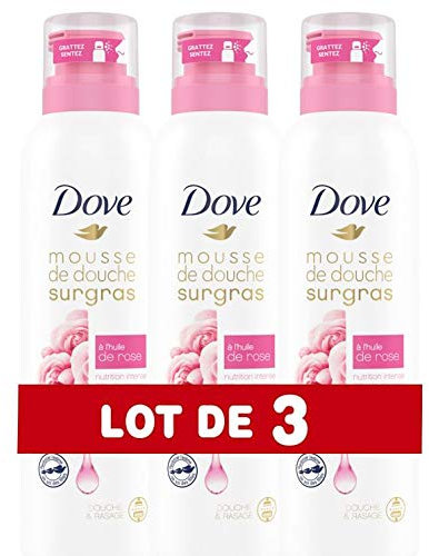 Dove Gel Douche Mousse Surgras à l'Huile de Rose, Formule Testée Dermatologiquement, 200ml - Lot de 3