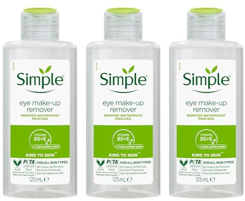3 Pack of 125ml Simple Kind to Skin Eye Make-Up Remover For Sensitive Skin