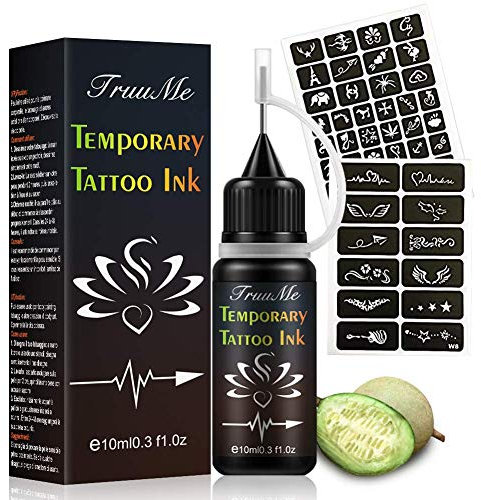 Encre Tatouage Temporaire, Freehand Ink, Temporary Tattoo Ink, Jagua Fruit Gel avec des Pochoirs de Tatouage Design Spécial