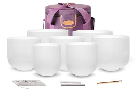 TOPFUND 6-12 inch 432Hz Chakra Set of 7 Crystal Singing Bowls with Heavy Duty Carrying Case and Singing Bowl Mallets