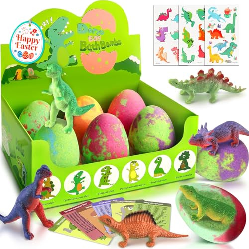 Bath Bombs for Kids with Surprise Toys Inside, XXL Dinosaur Toys Bath Bomb Eggs Gift Set, Bath Gifts for Boys 3 4 5 6 7 8 9 Year, Gentle and Kid Safe Bath Fizzy, Birthday Gifts for Kids