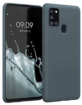 kwmobile Hülle kompatibel mit Samsung Galaxy A21s Hülle - weiches TPU Silikon Case - Cover geeignet für kabelloses Laden - Dunkler Schiefer