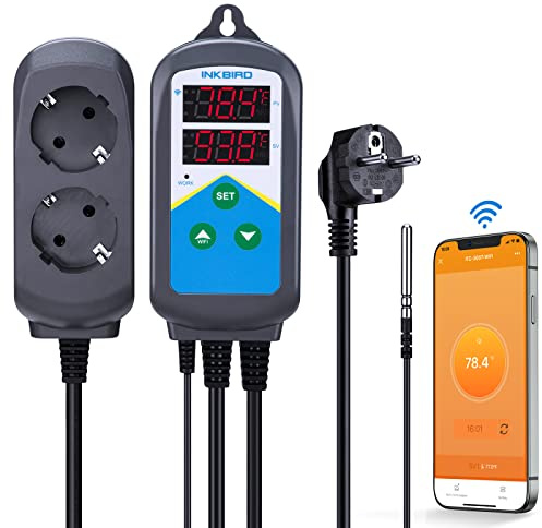 Inkbird WiFi Prise Thermostat Jour Nuit, Regulateur de Temperature pour Chauffage avec Sonde pour Serre,Terrarium,Reptiles