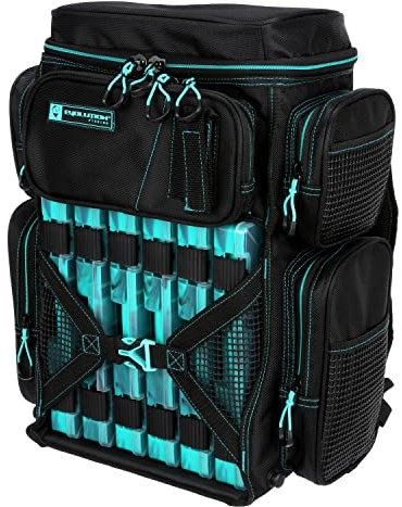 Evolution Fishing Drift-Serie Tackle-Angelrucksack, 3600, Outdoor-Rucksack mit 6 Tackle-Boxen, mit integrierter Regenhülle, strapazierfähig, Meeresschaum (Seafoam)