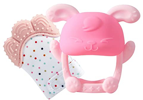 PandaEar Baby Teether and Mitten 2 Pack, Baby Chew Teethers for Sucking Needs, Pain Relief, Protection Glove, Stimulating Teether, Hand Pacifier