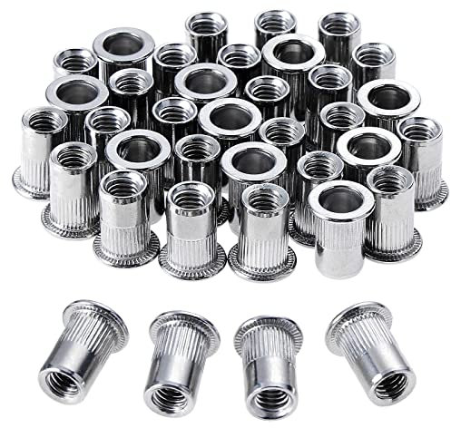 HSEAMALL 100PCS M6 Rivet Nuts Stainless Steel Rivnut Threaded Insert Nut Riveter Set Blind Rivet Nut Assortment For Metal, Wood,Aluminium