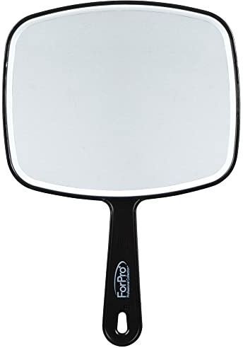 ForPro Professional Collection Premium Hand Mirror with Handle, 6.3 W x 9.6 L, Multi-Purpose Handheld Mirror with Distortion-Free Reflection, Black