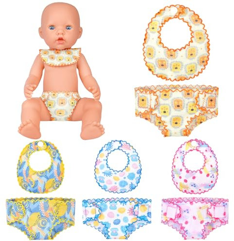 Aolso Windeln für Baby Puppen,8 Stück puppenwindeln und Puppenlätzchen Set,Puppen zubehör,Windeln Lätzchen-Set für 12 Puppen