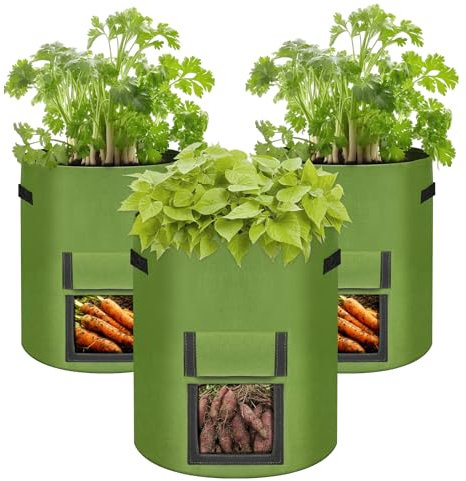 keilend Potato Grow Bags 10 Gallon, 3 Pack Non-woven Fabric Tomato Grow Bag with Solid Handles, Breathable Potato Planter for Vegetables, Flowers and Fruits - Green