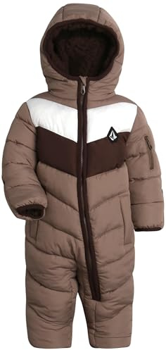 Volcom Boy Baby Snowsuit - Soft Fleece Lined Insulated Pram Infant Snowsuit with Sherpa Lined Hood - Baby Winter Clothes, Size 12M, Chestnut Colorblock