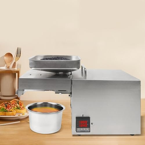 Ölpresse für Zuhause Edelstahl Ölmühle Automatisch heißer kalter Oliven Presse, 610W Elektrisch Extractor Oil Press Machine mit Temperaturregelung für Nüsse, Erdnüsse, Sesam, Mandel